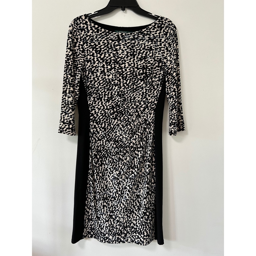Lauren Ralph Lauren Sheath Dress Womens 12 Black White Animal Print Professional